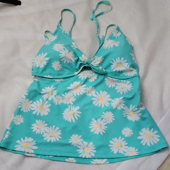 Arizona Jean Company Teal Floral Swim Top Size L - Picture 2 of 7